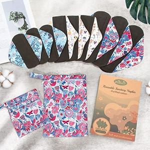 Viedouce Assorbenti Lavabile,9 Pezzi Assorbenti Igienici Lavabili in Bio- Cotone,Assorbenti Ecologici Lavabili,Assorbenti Salvaslip Lavabili,Panty Liners con 2 Impermeabili Borse di Stoccaggio