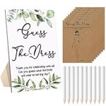 Seajan Guess The Dress Bridal Shower Game Greenery Wooden Game Sign Fun Bridal Shower Games Table Sign 50 Small Guessing Cards 50 Pencils for Guests Wedding Shower Games Bachelorette Party Supplies