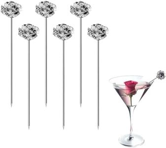 Sipoyen Rose Cocktail Picks for Drinks 4 Inch Stainless Steel Reusable Martini Picks Cocktail Garnish Skewers for Olive, Twist, Berry, Beach Style Decor 6-Piece