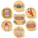 Puluole Drink Coasters Set of 6,Funny Wooden Coasters with Holder,Wood Coaster for Home Decor,Funny Friends Merchandise,Friends TV Show Gifts for Women and Men