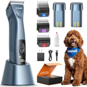 oneisall Professional Dog Clippers for Grooming with Dual Battery, Unlimited Runtime, Professional Dog Grooming Clippers 2 Speed for Thick Long Curly Matted Hair, A5 Blade, Metal Guide Combs, 5200mAh