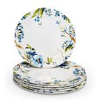 KONVIO Melamine Dinner Full Size Plates Set of 6, Unbreakable Plates (6 Pieces, 11 inches) (Floral - White)