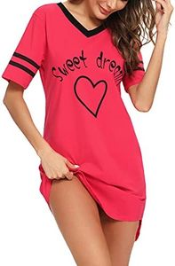 Litherday Camisón Mujer Verano Algodón Camisón Sexy Mujer Negro Camisones para Mujer Ropa para Dormir de Mujer Talla Grande, Rojo, M