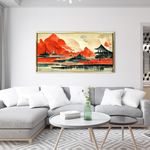 PAPER PLANE DESIGN City and Landscapes Painting. Living Room Wall Decor. Large Canvas Art Prints for Home Decor. Ready to Hang. 24 x 48 Inches. (F, Golden Floating Frame)