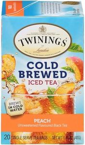 Twinings Cold Brewed Iced Tea Bags, Peach - Ready in 5 Minutes, Flavoured Black Tea Cold Brew Bags, Caffeinated, Unsweetened, 20 Count