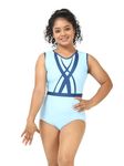 IKAANYA Girls/Women Sleeveless Leotard - Ideal for Gymnastics, Dance, Yoga, Acrobatics or Performance (Sky Blue, Adult Small)