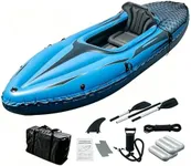 Nuwani 9ft Inflatable Fishing Kayak, 1-Person Foldable Boat, 220lb Capacity with Aluminum Oars, High Output Pump, Adjustable Seat, Removable Fins, Cargo Net for Adults, Lakes, Rivers and Fishing
