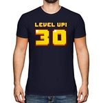 Candymix Graphic Men's T-Shirt - Funny 30th Birthday Gift for Gamers - Level Up 30 - Premium Cotton Tee for Men, Short-Sleeve, Crew Neck, Contemporary Fashion Fit, Size Large, Colour Dark Navy