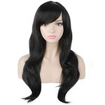 YEESHEDO Women's 28" 70 cm Cosplay Wig Long Wavy Curly Hair Ends with Bangs Wigs for Women Heat Resistant Synthetic Wig for Party Costume Anime Halloween (Black)