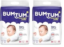 Bumtum Baby Overnight Diaper Pants - Size M (7-12 kg), 44 Count | All night Absorption with Pillow Soft Comfort | No Leak | 100% Rashfree | With soothing Chamomile Microbial Layer | Pack of 2
