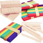 E Shopping Natural Ice Cream Popsicle Sticks for School Projects -Pack of 100 (50 Multicolour and 50 Wooden Coloured)