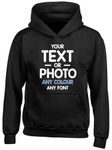 Personalised Kids Hoodie Any Text Photo Image Create Your Own Custom Hoody Top Boys Girls Black