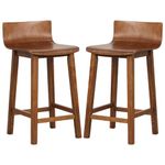 COSTWAY Solid Wood Bar Stools Set of 2, 24.5-inch Counter Height Chairs with Low Backrest and Footrest, Wooden Pub Barstools, Armless Kitchen Island Breakfast Stools for Dining Room, Cafe, Brown