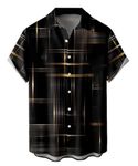 QIVICIMA Mens Bowling Shirts Hawaiian Shirt Big and Tall Retro Button Up Vintage Guayabera Camp Shirt, 1 B Black Gold, 5X-Large