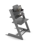 Tripp Trapp High Chair Combo 2 - Includes Chair + Baby Set with Removable Harness for Children - All Age, Height Adjustable, Ergonomic, Premium Baby Wooden High Chair for Feeding and Sitting (Storm Grey)