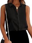 Zeagoo Womens Casual Sleeveless Button Down Shirts Office Blouses Loose V Neck Tank Tops Black Shirts Black