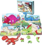 EOOLEOW Puzzles for Kids Ages 4-6, 4 Packs Wooden Puzzle for Toddlers 1-3, Dinosaur Toys for Toddlers 2-4, Toddler Puzzles for Boys and Girls 3-6 Years Old