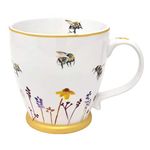 Busy Bees Colourful Floral Fine Chine Breakfast Mug by The Jennifer Rose Gallery