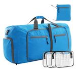 Felipe Varela Duffle Bag with Shoes Compartment and Adjustable Strap,Foldable Travel Duffel Bags for Men Women,Waterproof Duffel Bags, Honeycomb Sky Blue, 85L