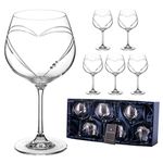 DIAMANTE 6 Swarovski Crystal Gin Copa Glasses ‘Hearts’ Collection – Embellished with Swarovski Crystals – Gift Box of 6