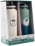 Thermoflask 40oz Stainless Steel Insulated Water Bottles with Straw and Spout Lids, 2-pack, Off White/Glade Green