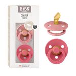 BIBS Colour Anatomical Soother 2-Pack, BPA Free Dummy Pacifier, Orthodontic Nipple. Natural Rubber Latex, Made in Denmark, Size 1 (0-6 Months), Dusty Pink/Coral