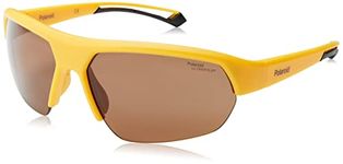 POLAROID Unisex Rectangular Sunglasses Matt Yellow Frame, Brown Lens (65) - Pack of 1