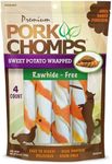 Pork Chomps Baked Pork Skin Dog Chews, 6-inch Twists, Real Sweet Potato Wrap, 4 Count