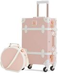 7998 Vintage Luggage Set, Cute Carry on Suitcase with Spinner Wheels TSA Lock Travel Hat Box Cosmetic Train Case for Women, Embossed Pink, 20"+12"