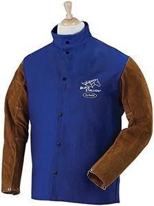 BLACK STALLION Hybrid 9 oz. FR and Cowhide Welding Coat - 30" Royal Blue/Brown - (Medium)