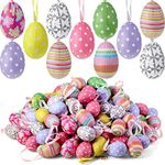 120 Pcs Easter Hanging Eggs Colorful Easter Eggs Hanging Ornaments Bulk Paper Mache Foam Easter Eggs Decoration Easter Party Favors for Crafts Tree Spring Home Decoration