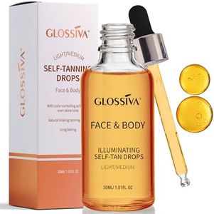 Glossiva Self Tanning Drops - Sunless Tan for a Sun-Kissed Bronze - Beauty Skin Self Tanner - Gradual Glow for Face and Body - Long-Lasting for a Week, 1.01 Fl Oz