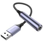 MOSWAG USB to 1/4 Jack Audio Adapter, 6.35mm Female to USB Audio Adapter with USB External Sound Card Compatible with Laptop, PC, Amplifier, Speaker, 6.35mm Headphone