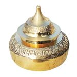 MAYAPURI Handmade Pital Sindoor Dani or Kumkum Dibbi/Golden Sindur Box/Pill box/Sindoora Round Shape (4.2X4.2X4.8 cm) Made of Pure Brass (Pack of 1)