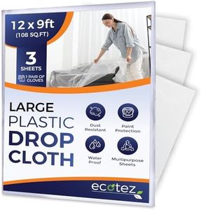 Ecotez 3 Pack 12 x 9 ft Extra Large Painter’s Plastic Drop Cloth Painting Sheet-Light & Durable Dust Cover-Clear Plastic Sheet-Plastic Sheeting-Plastic Cover-Paint Drop Cloth- Plastic Floor Protector