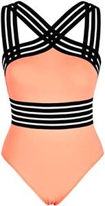 Hilor Women's Twist Front 1 Piece Bathing Suits Flattering Swimsuits Cute Swimming Suits Modest Swimwear Lightsalmon L/US10-12