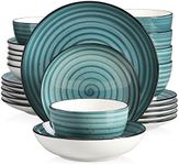 vancasso Bonbon Green Dinner Set- 24 Pieces Stoneware Dinnerware Set, Handpainted Spirals Pattern Ceramic Combination Set with Dinner Plate/Dessert Plate/Pasta Bowl/Deep Bowl, Service for 6