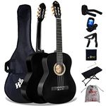 Winzz 4/4 Full Size Classical Guitar for Adults Teenager Students Beginners with Nylon-String (39 Inches, Black Glossy)