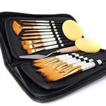 ARTIFY 15 Pieces Paint Brush Set, Intermediate Series, Includes Pop-Up Carrying Case with Palette Knife and 2 Sponges, for Acrylic, Oil, Watercolor and Gouache Painting - Pearl White