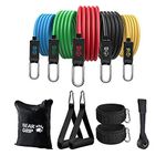 BEAR GRIP - 11 Pcs Resistance Bands Set, Home Workout Kit, Exercise Bands with Handles, Door Anchor and Free bag (Exercise Bands)