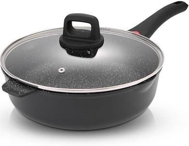 11 Inch Non Stick Deep Frying Pan Granite Coated with Pour Spout - Lightweight 4.27 Quart Skillets and Frying Pans with Comfort Stay Cool Grip Handle - Induction Compatible PFOA Free Cookware