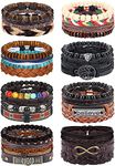 Thunaraz 31Pcs Braided Leather Bracelets for Men Women Woven Hemp Cords Tribal Ethnic Rope Wristbands Bracelets Wood Beads Cuff Wrap Bracelet Adjustable Handmade Jewelry