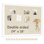 AMUSIGHT Double-Sided Large Cork Board with Linen, 24" x 18" Hanging Wood Framed Bulletin Board, Picture Display Vision Board Corkboards for Wall Room School Office Decor, 20 Pushpins,1pack