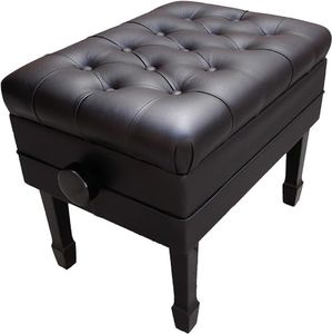 CPS Imports Genuine Leather Adjustable Artist Concert Piano Bench Stool in Ebony Satin with Music Storage