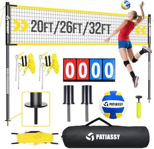 Outdoor Portable Volleyball Net Set for Backyard Beach with Adjustable Height & Width (32/26/20FT) Rust-Resistant Poles, PU Volleyball, Scoreboard, Carry Bag and Anti-Sagging Net for Easy Setup
