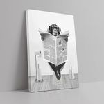 Bathroom Wall Art Prints Funny Monkey Canvas Wall Art Black and White Pictures Farmhouse Bathroom Wall Decor Monkey Sitting in Toilet Reading Newspaper Painting for Toilet Bathroom Animals Artwork