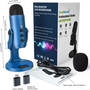 zealsound USB Condenser Microphone – Blue Gaming Mic for PC, PS5, Streaming, Podcast