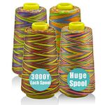 Serger Thread, All-Purpose Thread for Sewing, Rainbow Thread, Variegated Polyester Sewing Thread, 4 Cones of 3000 Yards Each Spool Thread for Sewing Machine Thread