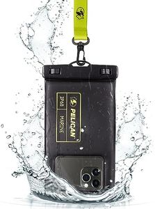 Pelican Marine - IP68 Waterproof Phone Pouch/Case (Regular Size) - Floating Waterproof Phone Case for iPhone 15 Pro Max/ 14 Pro Max/13 Pro Max/12/S24 Ultra - Detachable Lanyard - Black/Hi-Vis Yellow