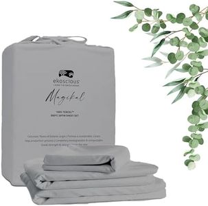 EKOSCIOUS Juego de sábanas de satén Tencel 100 % de eucalipto con 2 fundas de almohada, tamaño Super King, bolsillo profundo de 18 pulgadas | (gris) - Fresco y suave que las sábanas de bambú y seda